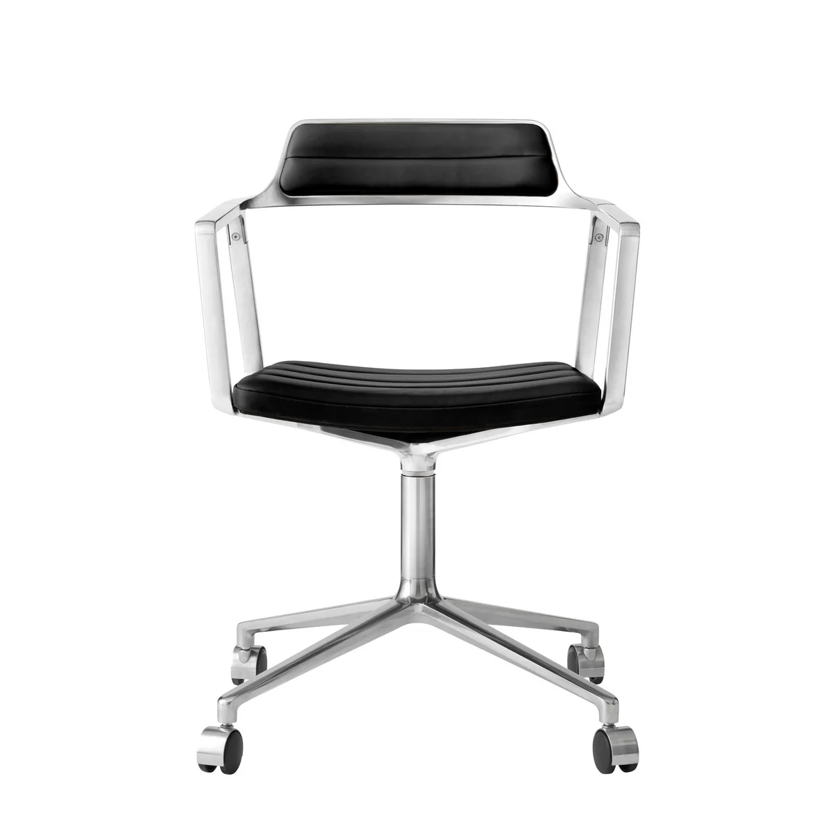 Vipp - 452 Swivel Siège pivotant sur roulettes, aluminium poli / cuir noir Vipp - 452 Swivel Siège pivotant sur roulettes, aluminium poli / cuir noir