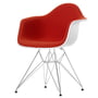 Vitra - Eames Plastic Armchair DAR rembourrage intégral, chromé / blanc / Hopsak poppy red (patins en plastique basic dark)