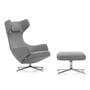 Vitra - Grand Repos Fauteuil et Ottoman, Cosy 2 gris clair (01 kieselgrau ), aluminium poli (patins en feutre)