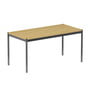 USM Haller - Table, 150 x 75 cm, piètement en acier chromé/plateau plaqué chêne, laqué naturel