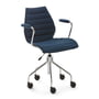 Kartell - Maui Soft Chaise de bureau avec accoudoirs et roulettes, acier chromé / Noma blue