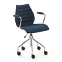 Kartell - Maui Soft Chaise de bureau avec accoudoirs et roulettes, acier chromé / Noma bleu