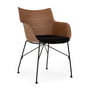 Kartell - Q/Wood Chaise avec accoudoirs et assise rembourrée, noir / noir / hêtre foncé