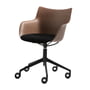 Kartell - Q/Wood Chaise avec roulettes et assise rembourrée, noir / hêtre foncé