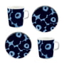Marimekko - Oiva Unikko Gobelet avec anse & Assiette Set de 4, blanc / bleu foncé / bleu clair