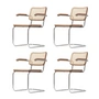 Thonet - S 64 V Chaise avec accoudoirs, chrome / noyer / cannage avec tissu de soutien en plastique (Pure Materials) (lot de 4)