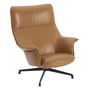Muuto - Doze Lounge Chair, piétement pivotant anthracite-noir / revêtement cognac (Refine cuir)