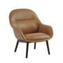 Muuto - Fiber Lounge Armchair Wood Base, noir / Refine Cuir Cognac