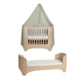 Leander - Lit bébé junior whitewash avec ciel de lit, sage green