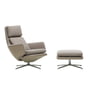 Vitra - Grand Relax Fauteuil & Ottoman, aluminium poli, Cosy 2 fossil, cuir / sable, patins en feutre