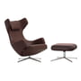 Vitra - Grand Repos Fauteuil et Ottoman, châtaignier, cuir 69, aluminium poli (patins en feutre)