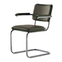 Thonet - JS. THONET a personal Interpretation by Jil Sander S 64 V Serious Fauteuil, Glossy Titan / hêtre high-gloss graphite green / Cuir graphite green