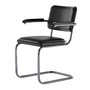 Thonet - JS. THONET by Jil Sander S 64 V Serious Fauteuil, Glossy Titan / hêtre high-gloss graphite black / Cuir graphite black