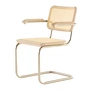 Thonet - JS. THONET a personal Interpretation by Jil Sander S 64 V Nordic Chaise avec accoudoirs, Nickelsilver / chêne blanc pigmenté / cannage avec tissu de soutien en plastique
