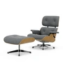 Vitra - Lounge Chair & Ottoman, poli, châtaignier naturel, Nubia, ivoire / bleu foncé (nouvelles dimensions)