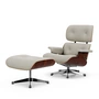 Vitra - Lounge Chair & Ottoman, poli, palissandre de Santos, cuir Premium F, snow (nouvelles dimensions)