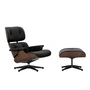 Vitra - Lounge Chair & Ottoman, noir / poli, noyer foncé, cuir Premium F, nero (nouvelles dimensions)