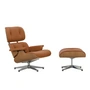 Vitra - Lounge Chair & Ottoman, poli, cerisier naturel, cuir Premium F, cognac (nouvelles dimensions)