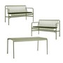 HAY - Palissade Table + 2x Dining Bench avec coussin, olive