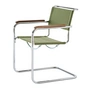 Thonet - S 34 V Chaise avec accoudoirs, chrome / vert réséda (tissu Gabriel Nobel) / accoudoirs en noyer huilé