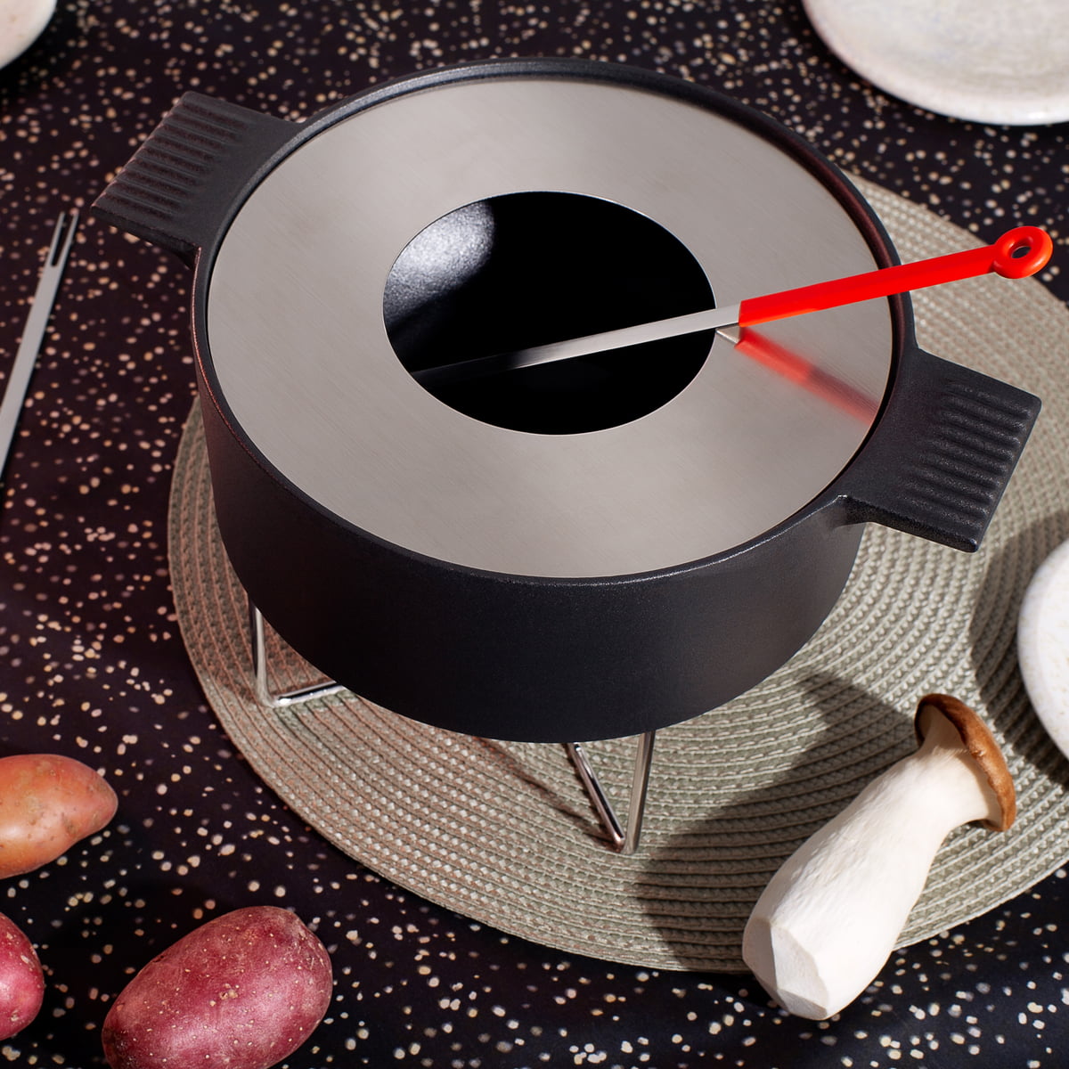 mono - Appareil à fondue avec anneau de projection en acier inoxydable