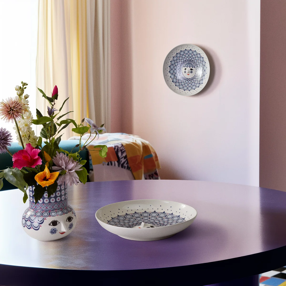 Bjørn Wiinblad - Olga plat de service Ø 33 cm, bleu / blanc