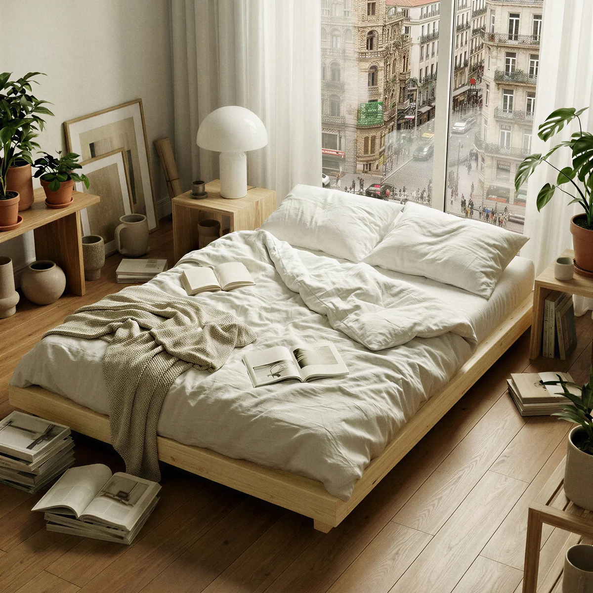 Karup Design - Dock Cadre de lit avec sommier à lattes, 120 x 200 cm, pin laqué clair