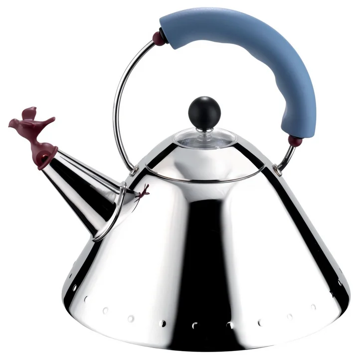 Bouilloire 9093 "Bird Kettle" de Alessi en poli / bleu clair