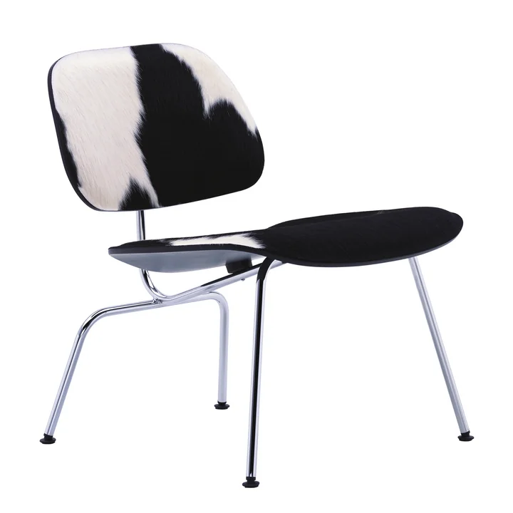 Vitra Plywood Group LCM chaise en frêne noir, peau noir/blanc