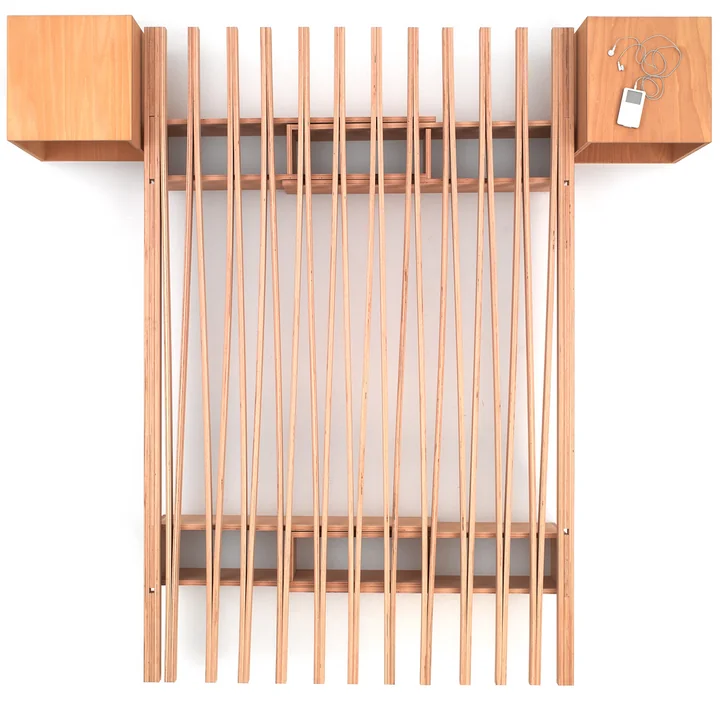 Le lit V et les deux Cube tables de chevet de Tojo