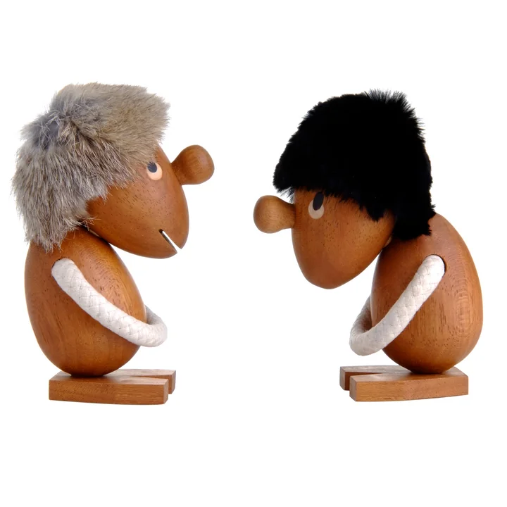 Les figurines en bois Optimiste et Pessimiste d'ArchitectMade avec des attitudes différentes