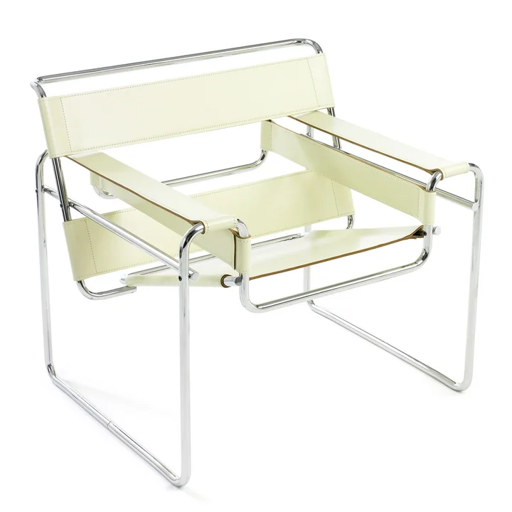 Knoll - Wassily Chaise, cuir de vachette blanc naturel