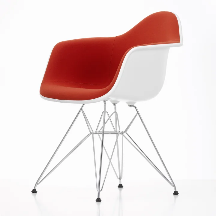 Eames Plastic Armchair DAR - Rembourrage complet, Hopsak rouge/orange