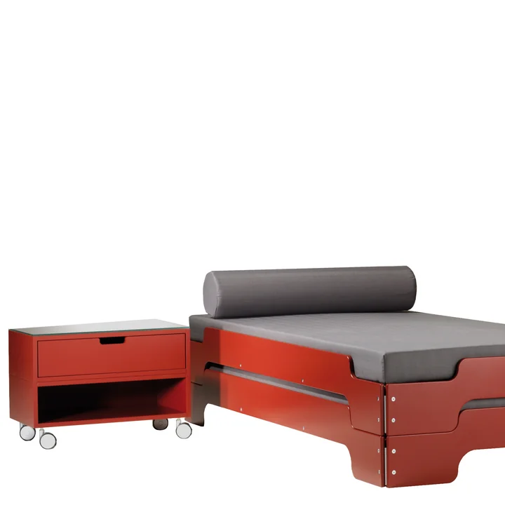 Table de chevet modulaire et lit empilable en rouge