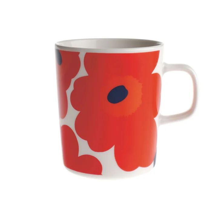 Oiva Unikko Gobelet avec anse 250 ml de Marimekko en blanc / rouge