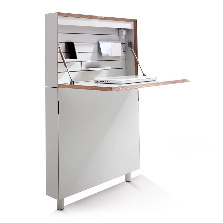 Müller Small Living - LE SECRÉTAIRE Flatmate Secrétaire mural, blanc / bouleau