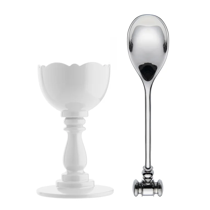 Dressed Coquetier et cuillère à œuf, blanc de Alessi