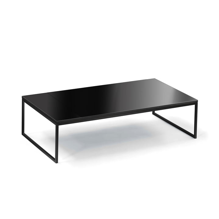 La table basse Less H 5/2 de Hans Hansen, base traîneau, noir / verre ESG noir