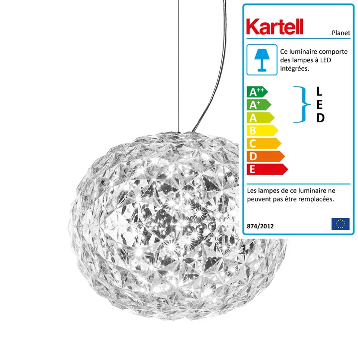 Suspension lumineuse à LED Planet de Kartell en transparent