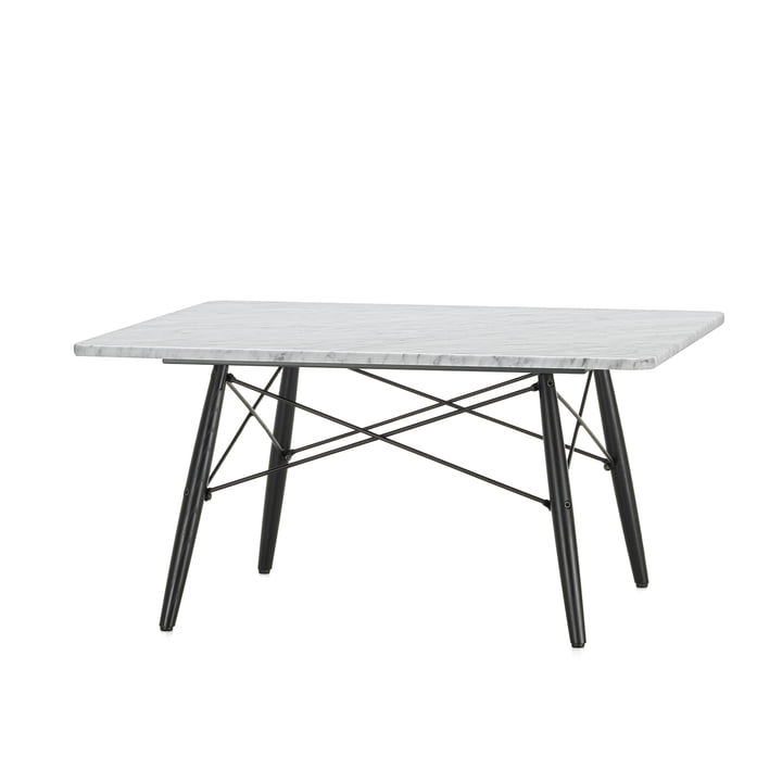 L’Eames Coffee Table en marbre blanc avec un piètement en frêne noir