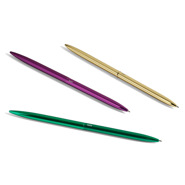 Stylo à bille en or, vert et violet