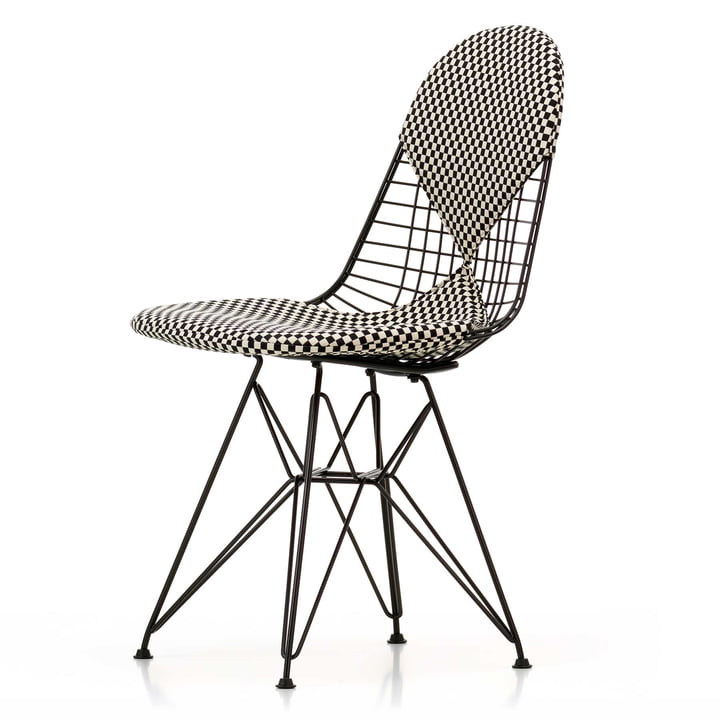 Vitra - Wire Chair DKR-2 Bikini, Hopsak Checker, piétement noir, patins en feutre (basic dark)