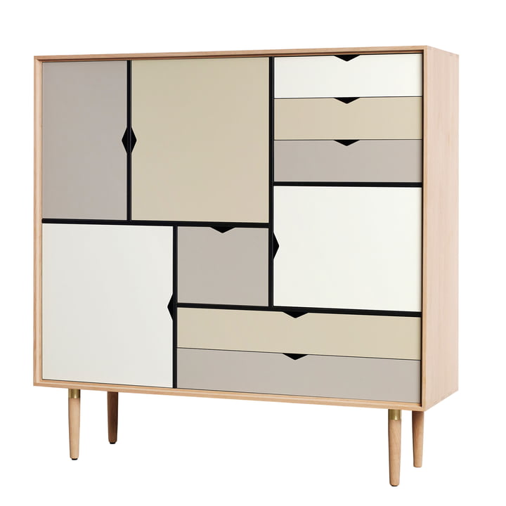 S3 Commode de Andersen Furniture en chêne savonné (façades argent, beige, gris métal)