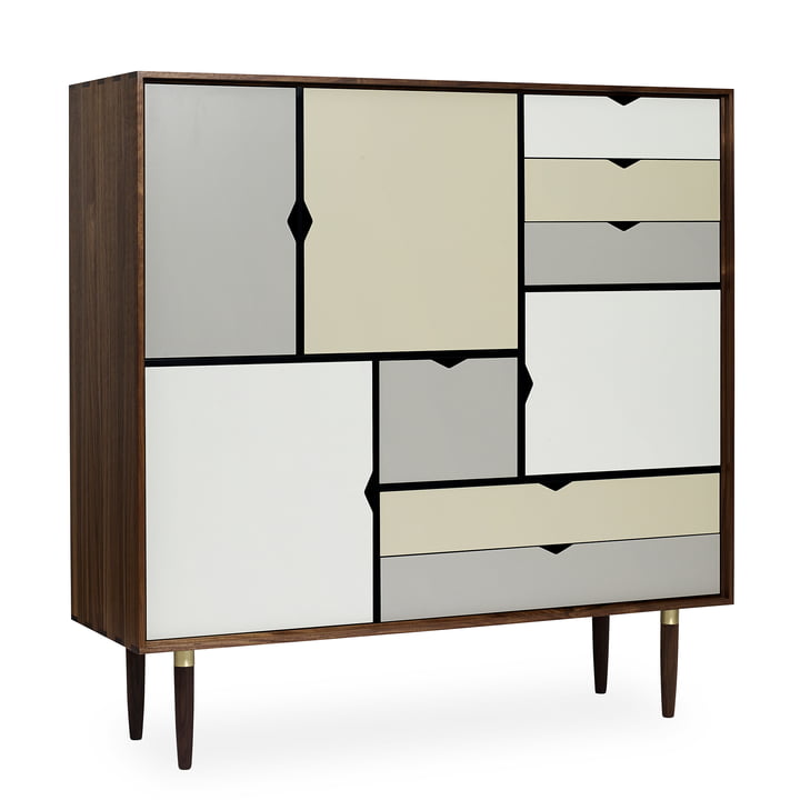 S3 Commode de Andersen Furniture en noyer huilé (façades argent, beige, gris métal)