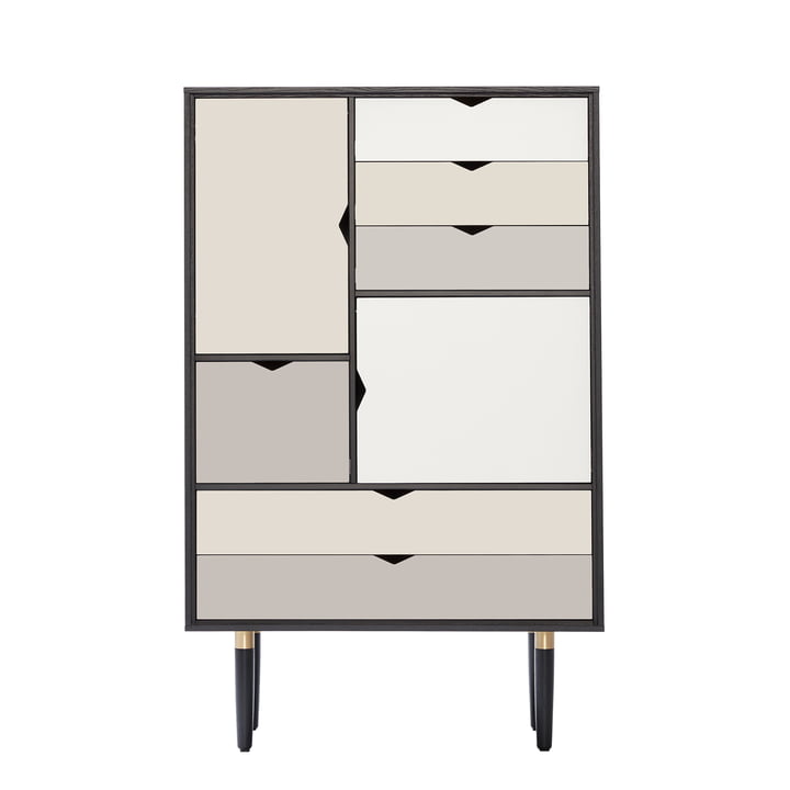 S5 Commode de Andersen Furniture en chêne laqué noir (façades argent, beige, gris métal)