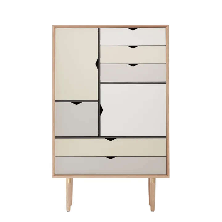S5 Commode de Andersen Furniture en chêne savonné (façades argent, beige, gris métal)