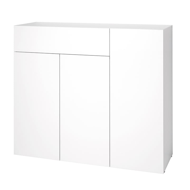 Commode Urban 1074 (120 cm, 3 portes / 1 tiroir) de Schönbuch en blanc comme la neige (RAL 9016)