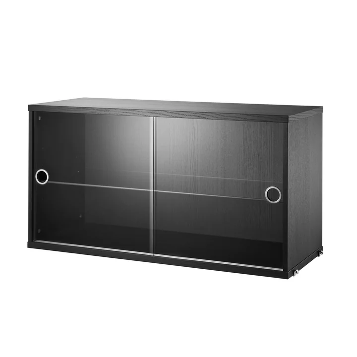 Armoire vitrine avec portes coulissantes en verre 78 x 30 cm de String en frêne teinté noir