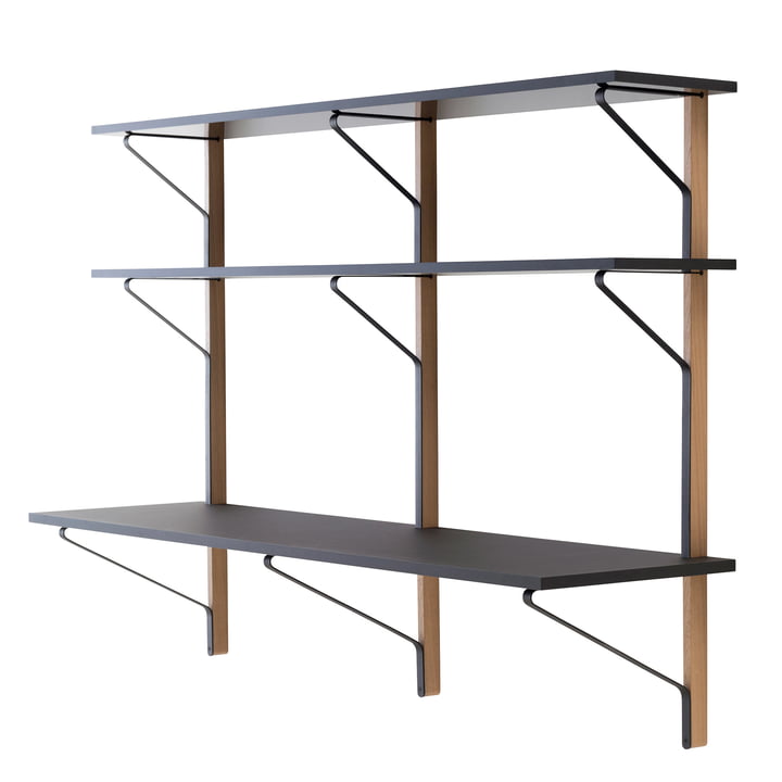 Étagère murale Kaari REB 010 avec bureau 200 cm d’Artek en noir / chêne naturel