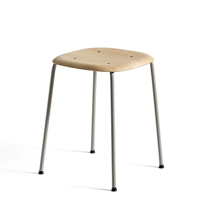 Soft Edge 70 Tabouret de HAY en chêne laqué mat / acier peint par poudrage en gris doux